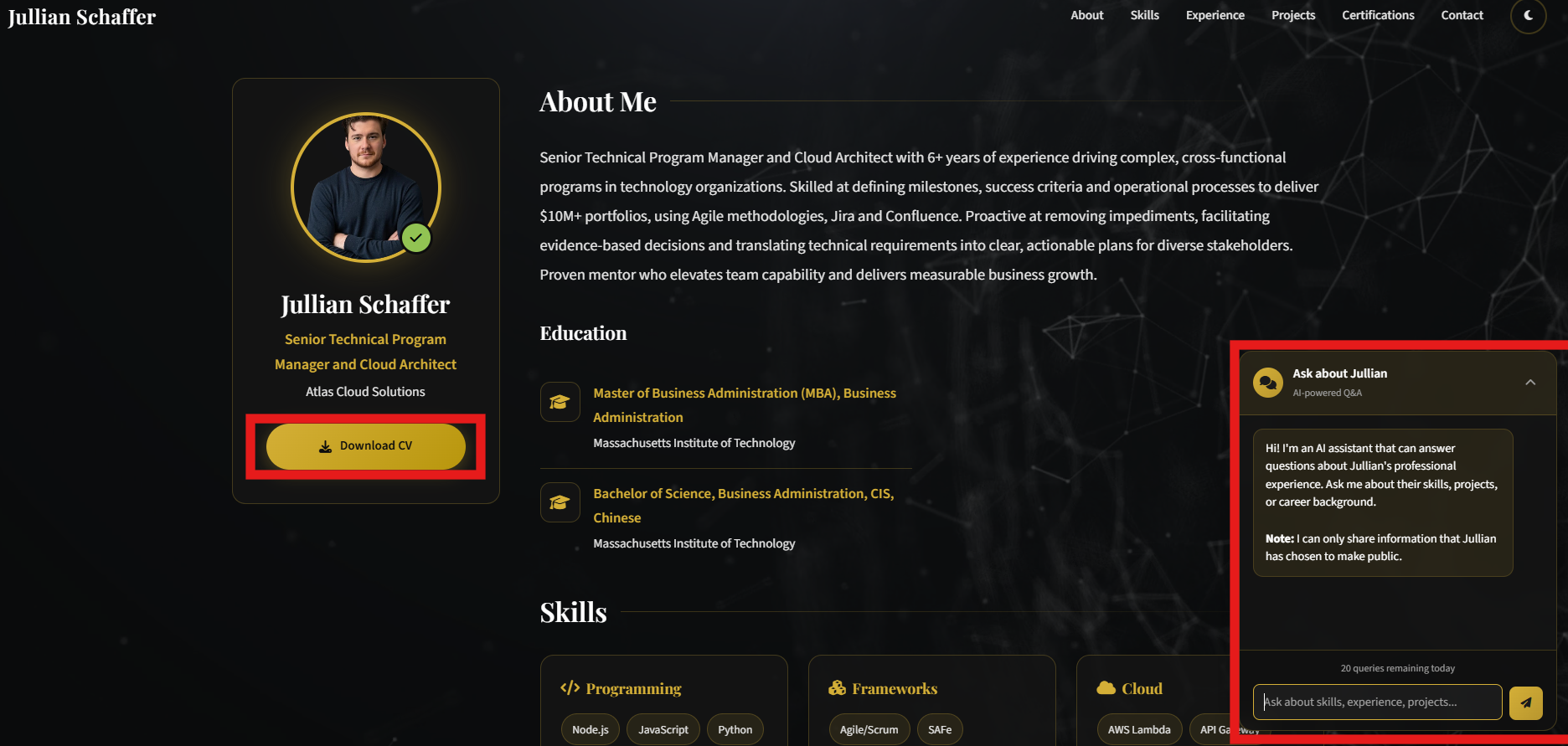 RESFOL.IO resume website preview showing a professional profile